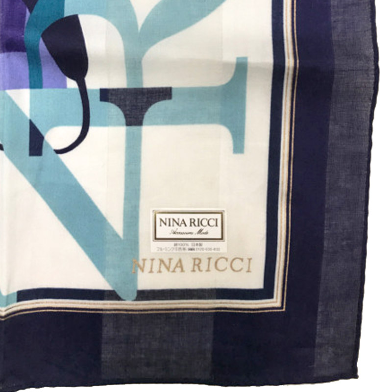 Nina Ricci носовой платок большой размер шарф бандана хлопок хлопок сделано в Японии бежевый слоновая кость цветок цветочный принт женский не использовался NINARICCI
