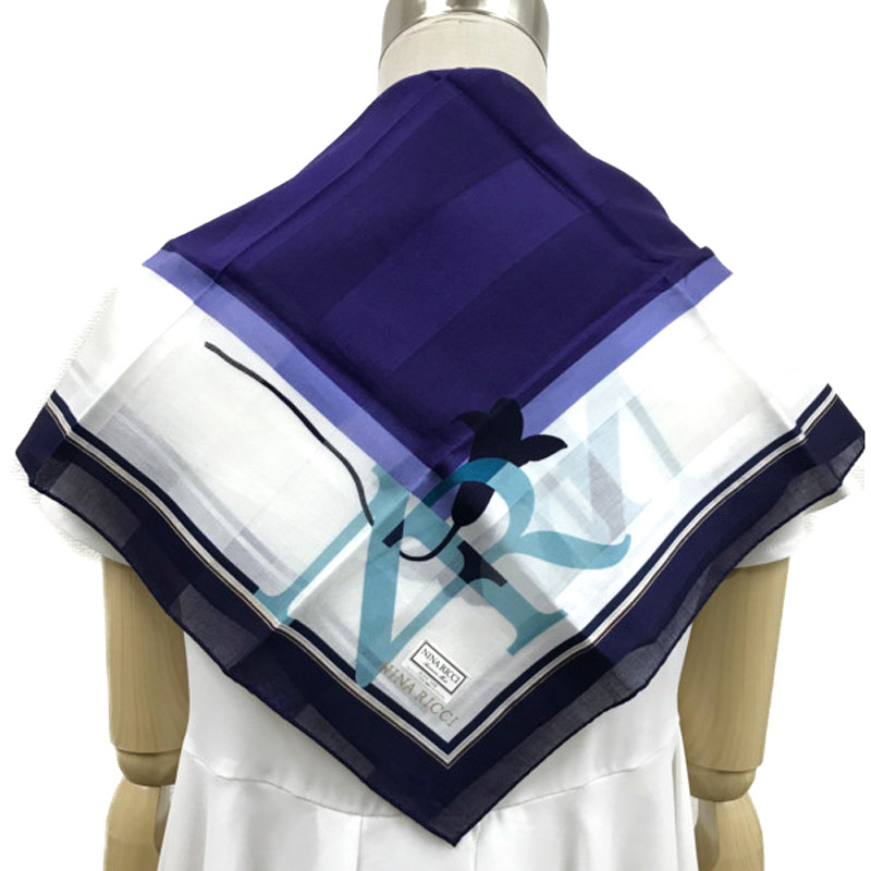  Nina Ricci носовой платок большой размер шарф бандана хлопок хлопок сделано в Японии бежевый слоновая кость цветок цветочный принт женский не использовался NINARICCI