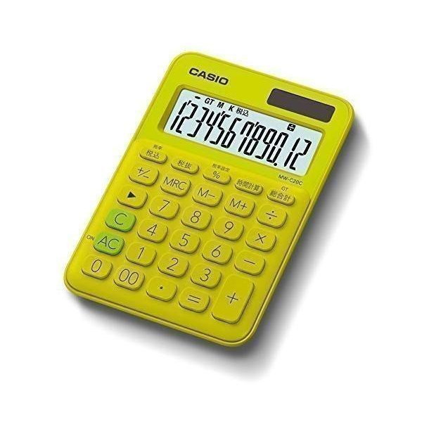 CASIO カシオ計算機 カラフル電卓 ミニジャストタイプ MW-C20C-YG-N（ライムグリーン）×2個 電卓の商品画像