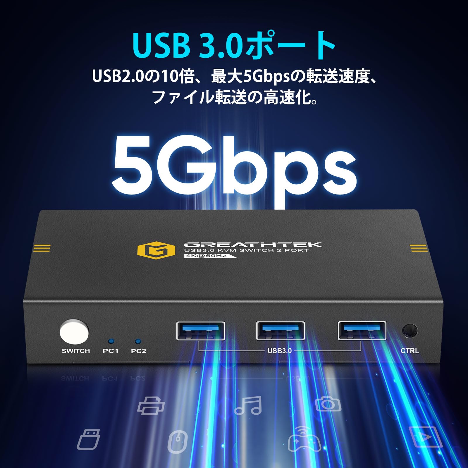 [2024 версия ]KEBENES USB3.0 KVM переключатель,2 шт.. PC.1 шт.. монитор . подключение,4K@60Hz разрешение,HDMI KVM переключатель 2 ввод 1.