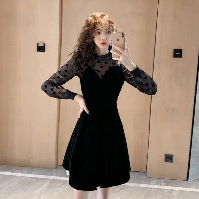 公式通販 ロングドレス 黒 ワンピース シースルー レース ハイネック スタンドカラー 半袖 五分袖 パーティードレス ブラック 代 30代 40代 結婚 安心の日本製 Zaman Alhasnawi Com