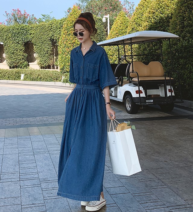 22年のクリスマスの特別な衣装 大きいサイズ レディース デニム ワンピース 新品 ひざ丈ワンピース