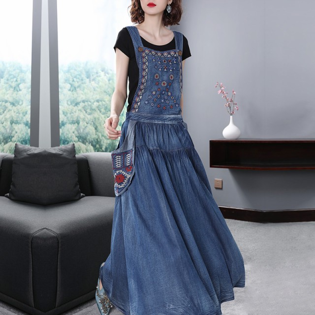 デニム ワンピース セットアップ レディース ロング サロペットスカート マキシワンピース ロングワンピース 夏 春夏 刺繍 大きいサイズ 代 30代 40代 Ssb0165 Leap リープ 通販 Yahoo ショッピング