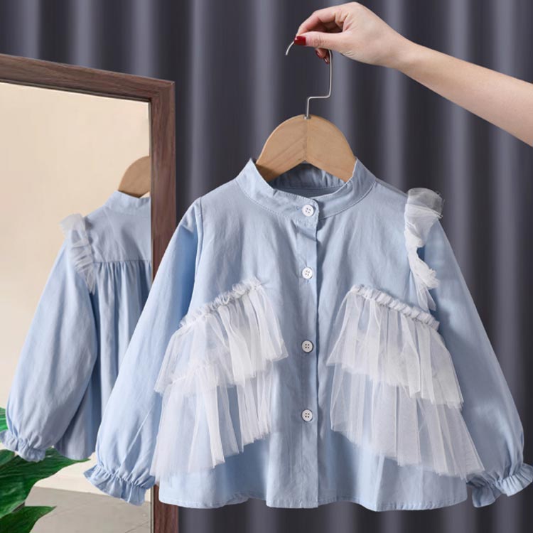  free shipping blouse long sleeve child clothes Kids baby tops frill A line flair lovely ga- Lee plain single color put on mawashi snake rote girl woman .