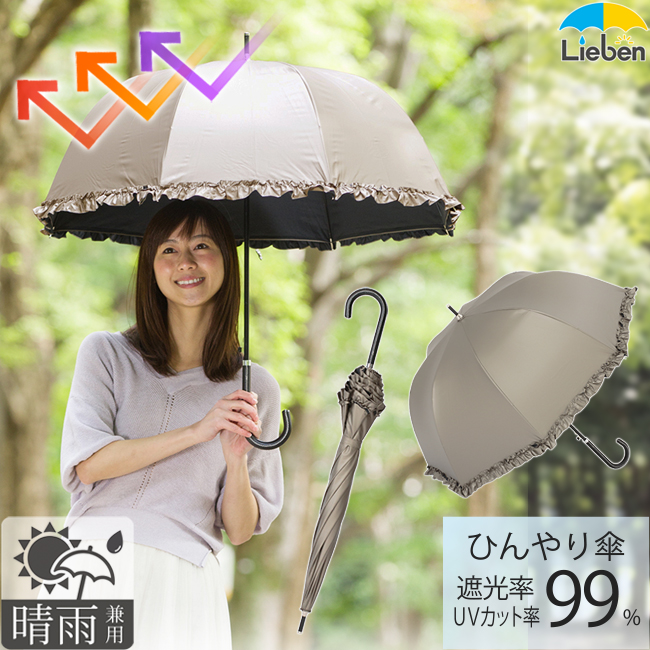 リーベン UV 晴雨兼用ジャンプ傘 フリル 55cm×8本骨 1415-5（アンティークゴールド） レディース晴雨兼用傘の商品画像