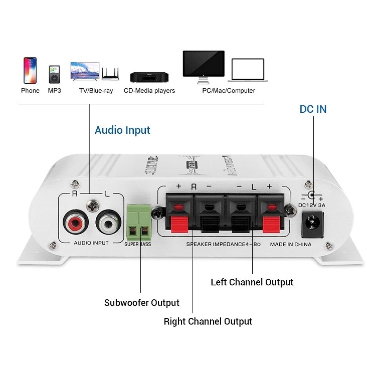 LEPY made 2.1ch compact audio amplifier output 25W+25W+45W subwoofer correspondence Hi-Fi 2.1ch power digital amplifier height .. aluminium body small size amplifier LP-ST838