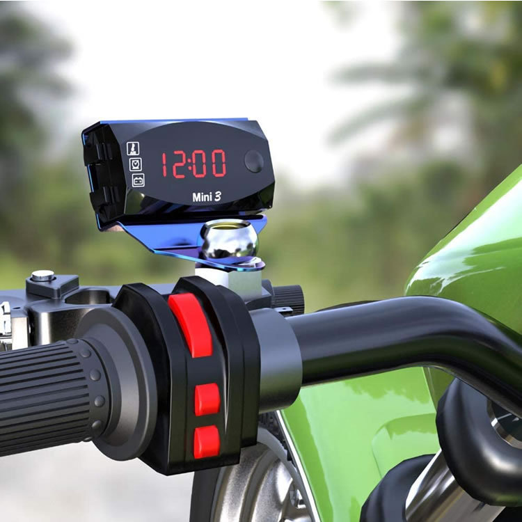  for motorcycle digital meter voltmeter / thermometer / clock 3in1 waterproof dustproof bad weather . safety LED indicator red voltmeter light weight compact 12V car exclusive use LP-SMC3IN1