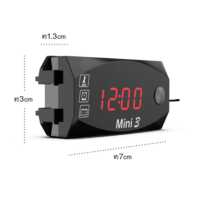  for motorcycle digital meter voltmeter / thermometer / clock 3in1 waterproof dustproof bad weather . safety LED indicator red voltmeter light weight compact 12V car exclusive use LP-SMC3IN1