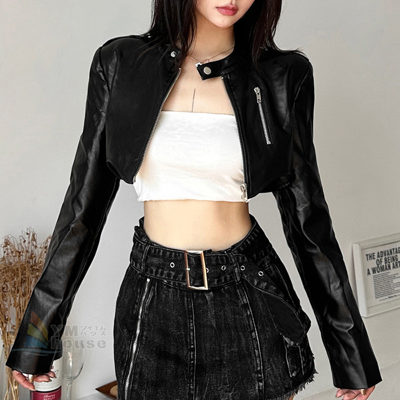  dance costume jacket lady's short jacket leather PU leather Dance tops black black long sleeve outer plain heso.. piece . good-looking dance costume 