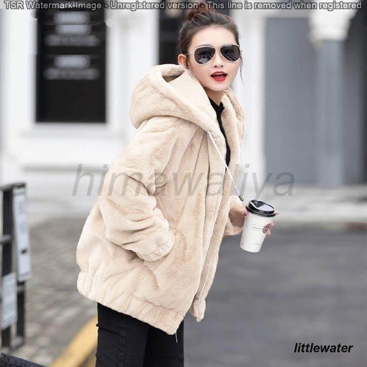  with a hood . Parker fur blouson outer boa jacket protection against cold fake fur lady's big Silhouette put on .. soft mo Como ko Korea manner 