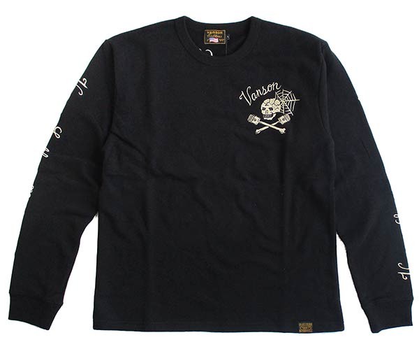 VANSON（バンソン） メンズミニ裏毛 長袖Tシャツ ロンT スカル 刺繍