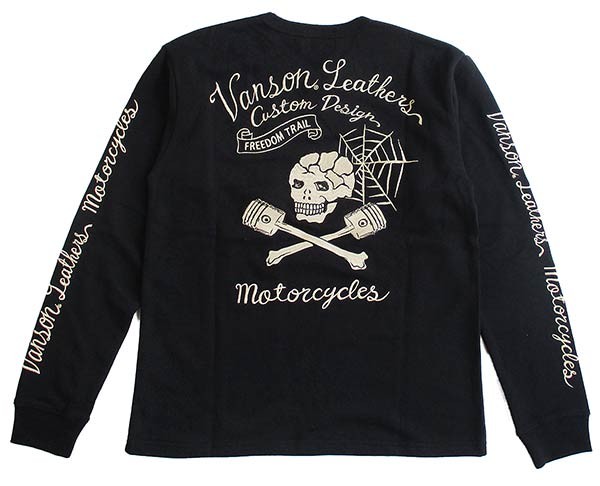 VANSON（バンソン） メンズミニ裏毛 長袖Tシャツ ロンT スカル 刺繍