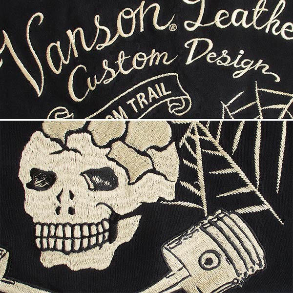 Vesta VANSON バンソン スカル 刺繍 VANSON（バンソン） メンズミニ裏毛 長袖Tシャツ ロンT スカル 刺繍