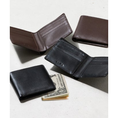 MURA 牛本革レザー 小銭入れなし スリム 二つ折り財布 wallet-09c1 （ブラック） メンズ二つ折り財布の商品画像