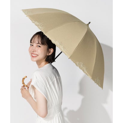 晴雨兼用 長傘 UVO 最強の日傘 12本骨 完全遮光 遮熱 晴雨兼用 耐風 丈夫 大きい レディース 長傘 （刺繍フラワー/サンドベージュ） 【Wpc.】の商品画像