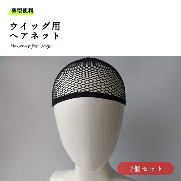 黒のストレートウィッグ2個セット　新品！ ウィッグネット 2枚セット ヘアネット 黒 ウイッグ ネット かつら用