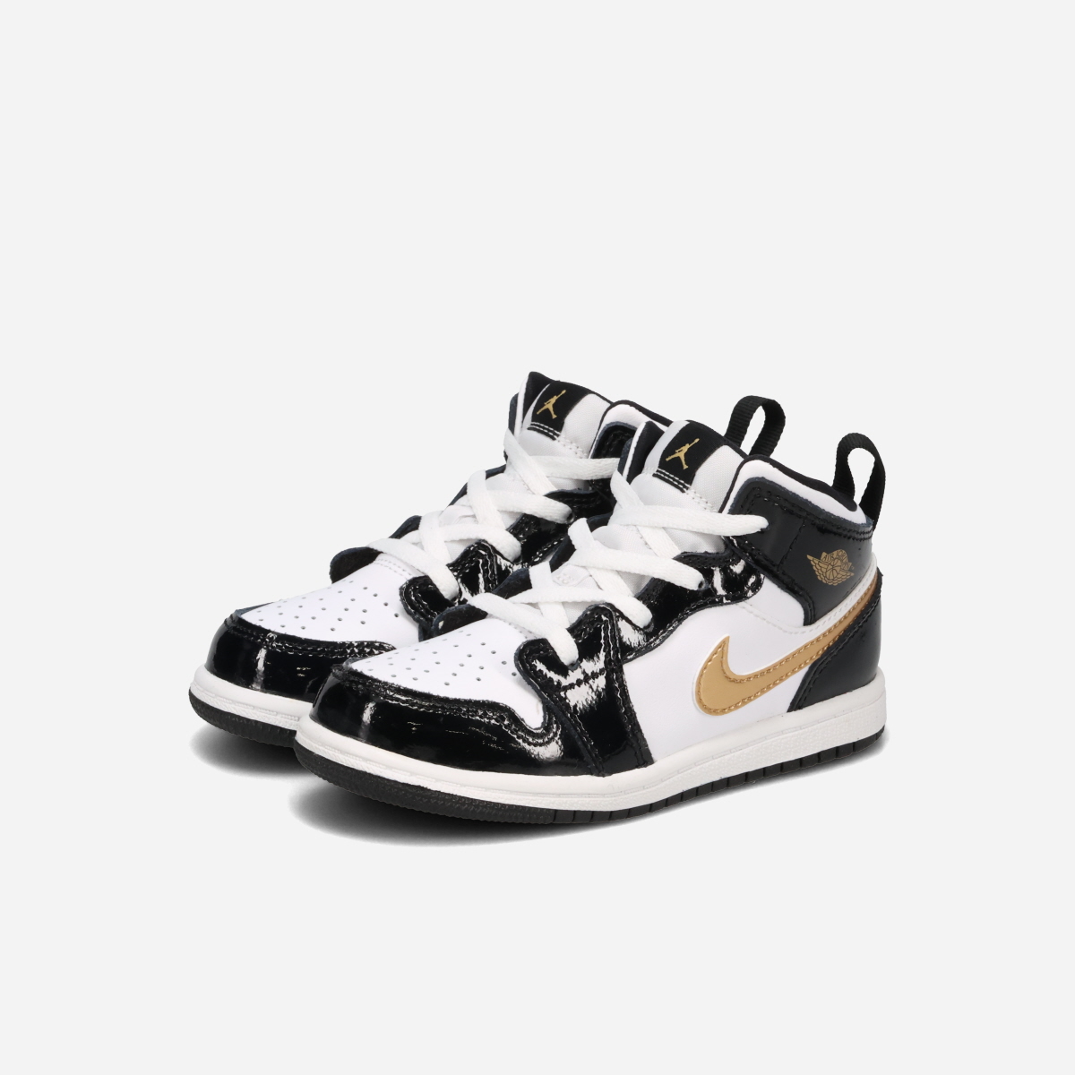AIR JORDAN 1 MID TD "PATENT BLACK WHITE GOLD" BQ6933-007 （ブラック/メタリックゴールド/ホワイト）の商品画像