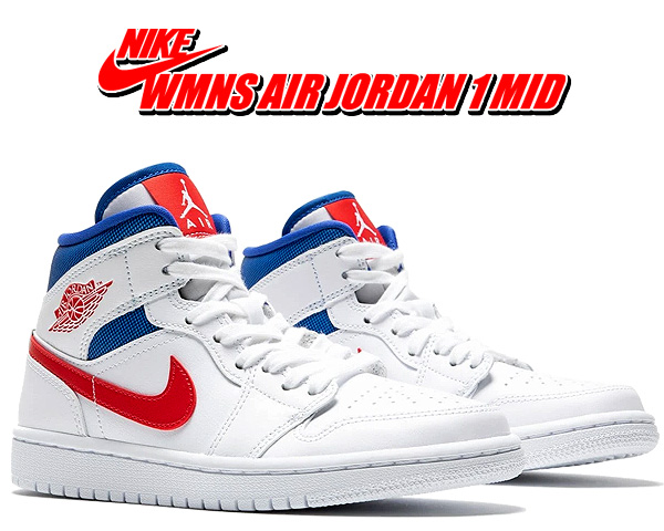 日本限定モデル ジョーダン1 Mid ホワイトレッドブルーjordan 1 Mid White Red Blue スニーカー