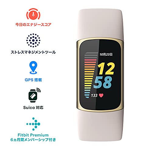 Suica correspondence Fitbit Charge 5 Tracker luna white / soft Gold maximum 7 days. battery life /GPS installing / Smart 