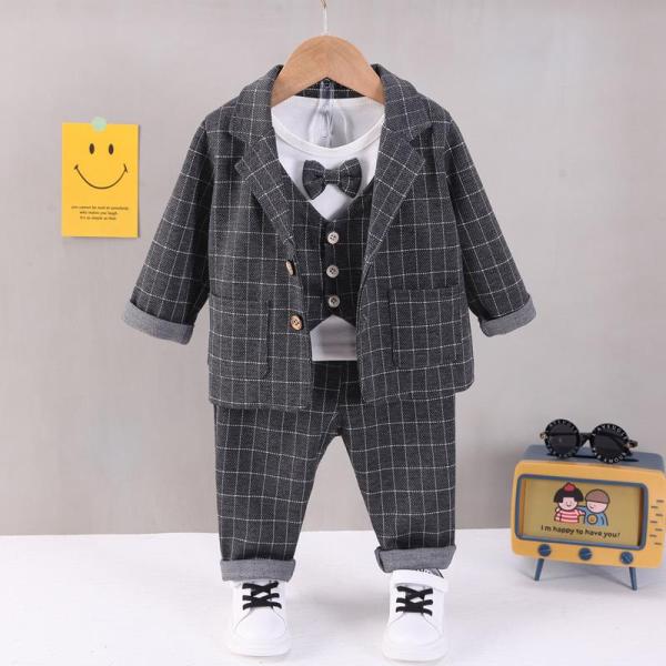  костюм мужчина костюм Kids ребенок 3 позиций комплект жакет верх и низ в комплекте смокинг в клетку "Семь, пять, три" память день фотосъемка детская одежда свадьба презентация 100 день праздника .