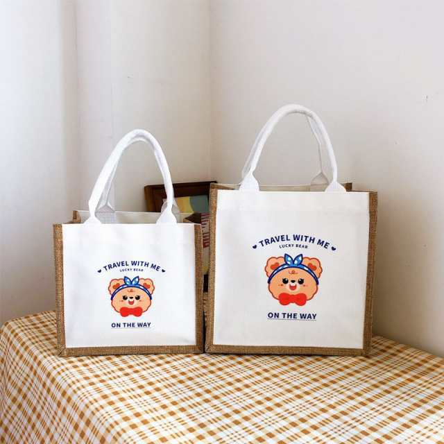  женский jute сумка симпатичный большая сумка ручная сумочка медведь рисунок корзина сумка застежка-молния портфель осень-зима симпатичный eko casual ba