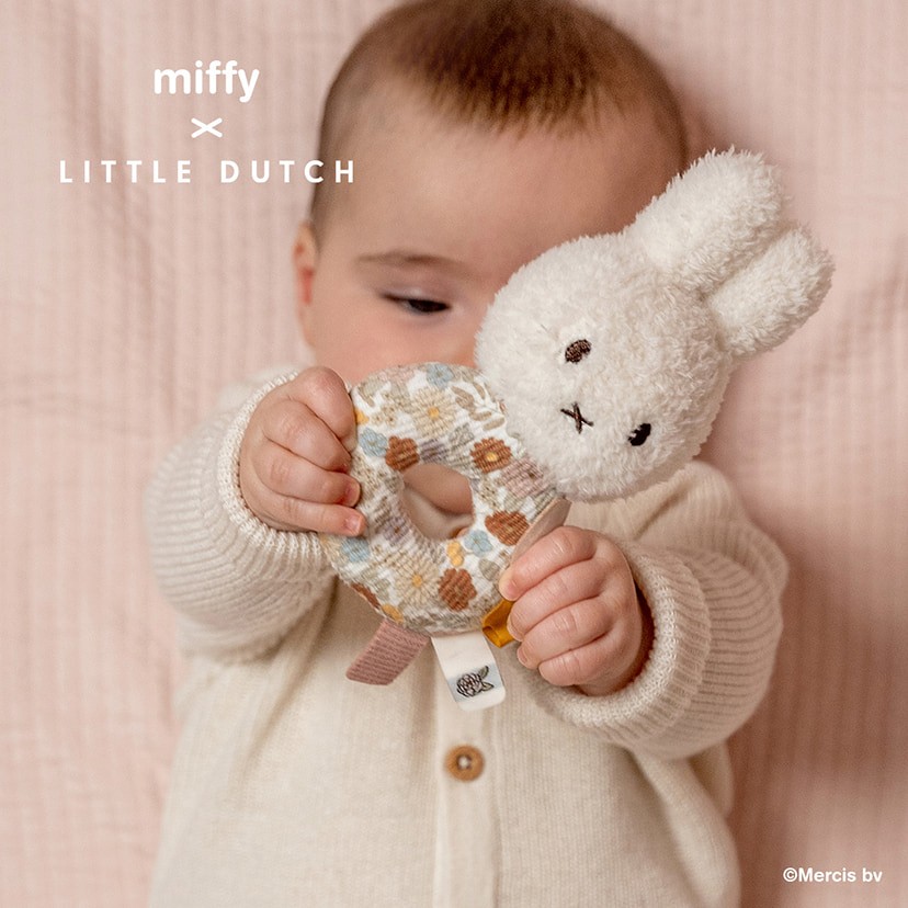  little Dodge Miffy baby rattle Vintage little flower stripe pattern clattering baby. toy miffy x Little Dutch