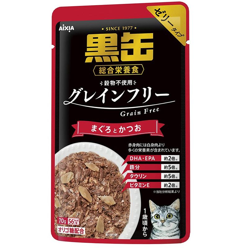 アイシア 黒缶パウチ まぐろとかつお 70g×24個 猫缶、ウエットフードの商品画像