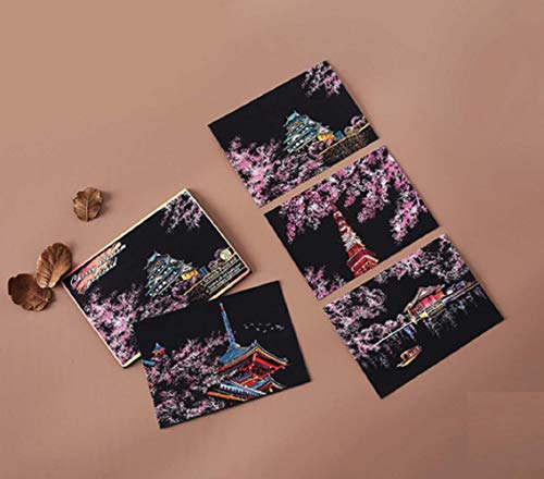 8 sheets entering scratch art postcard type reduce only . beautiful art surface white coating . Sakura flower fire world. night . famous . tourist attraction DIY handmade rainbow . scratch ultimate 