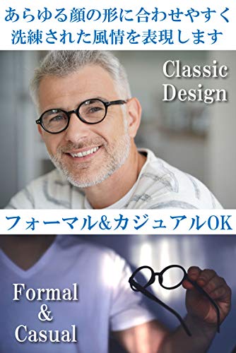 [FREESE] blue light cut no lenses fashionable eyeglasses circle glasses men's designer plastic frame ( black )