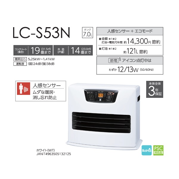  Toyotomi LC-S53N керосиновый тепловентилятор человек чувство сенсор модель бетон 19 татами дерево структура 14 татами до белый 