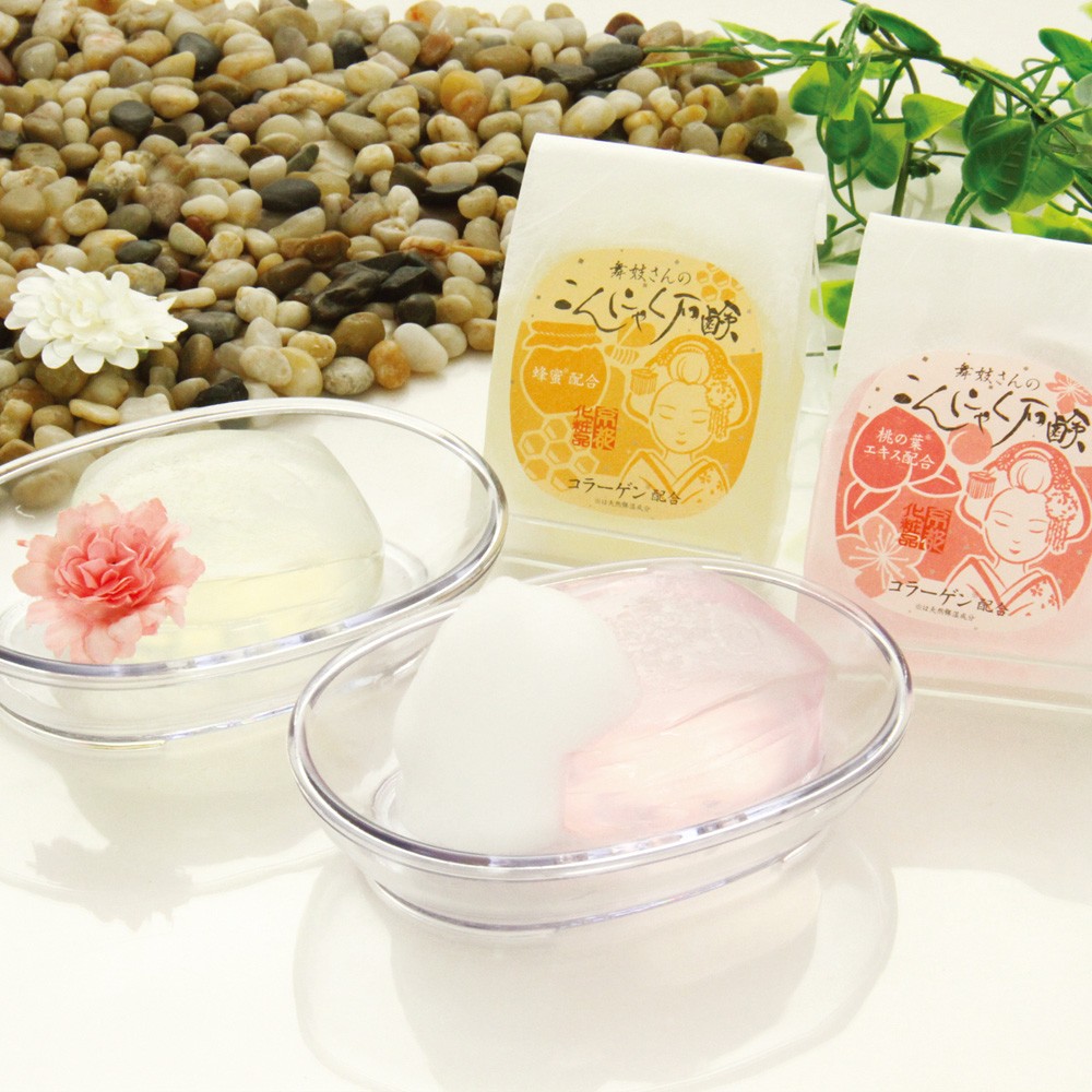 舞妓さんのこんにゃく石鹸 100g 桃の葉 バスソープ、石鹸の商品画像
