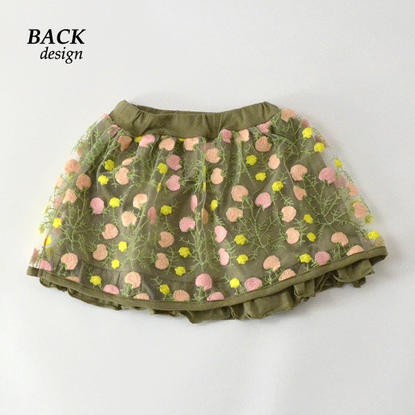 メール便可 ハッカキッズ 12m 新品 送料無料 花チュールレースギャザースカート 100 1 キッズ ボトム スカート ボトムス 子供服 刺繍 Hakka Kids