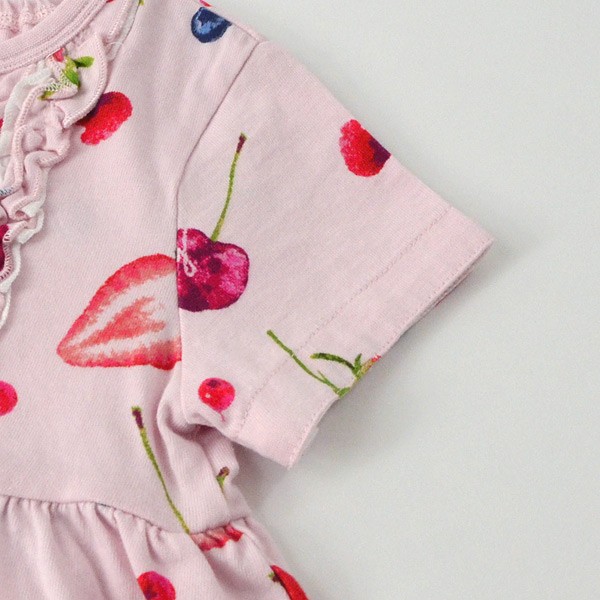 メール便可 ハッカベビー 90mm チェリープリント半袖ワンピース ベビー トップス Hakka フリル 女の子 当店は最高な サービスを提供します Baby いちご柄ワンピース