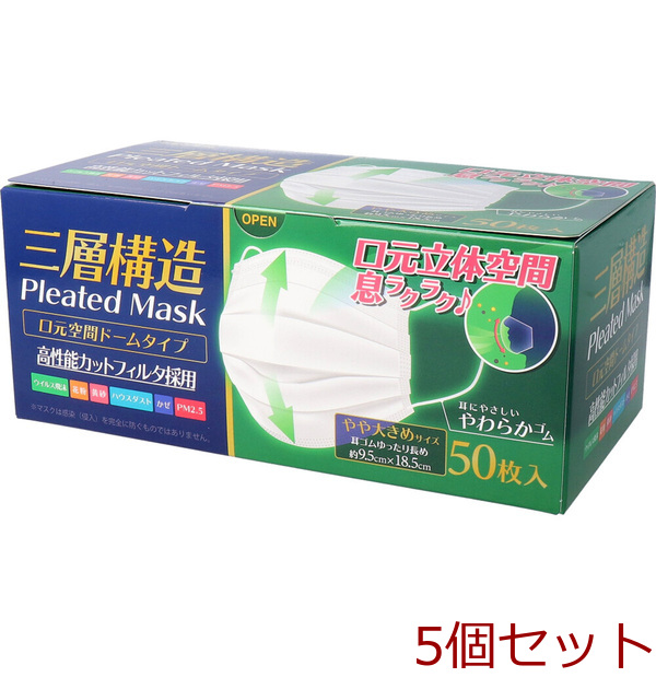 iiもの本舗 iiもの本舗 三層構造 口元空間ドーム型マスク やや大きめサイズ 50枚入×5個 衛生用品マスクの商品画像