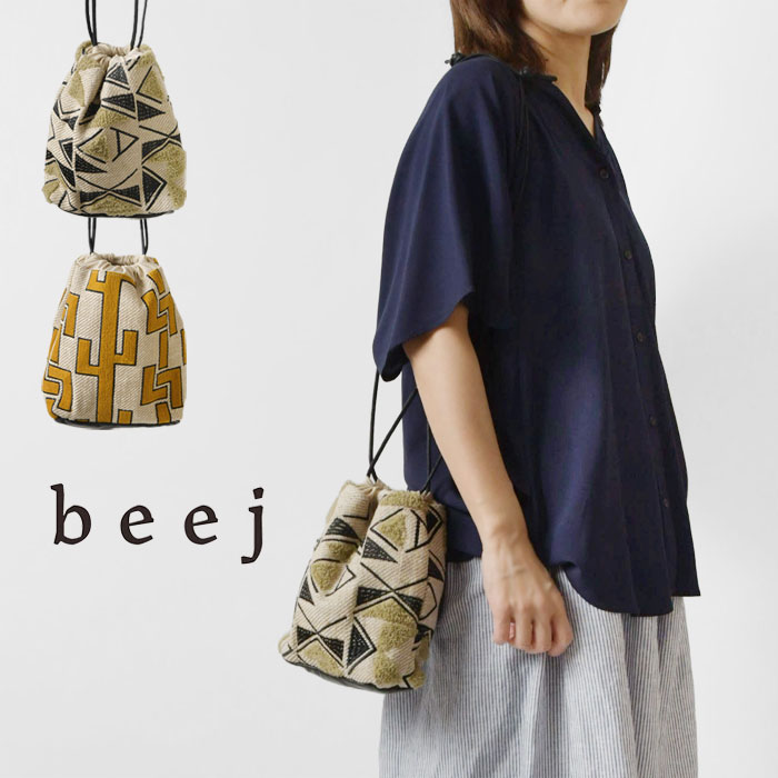 【beej ビージ】drawstring emb bag / 刺繍 巾着 ショルダーバッグ (IT007)