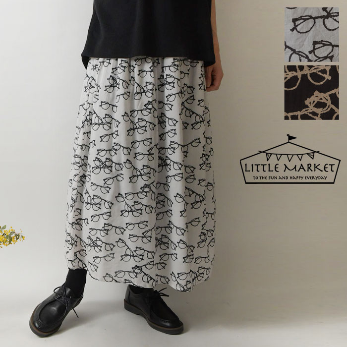 【LITTLE MARKET リトルマーケット】コットン メガネ 総柄 ギャザー スカート (s4510-620) 