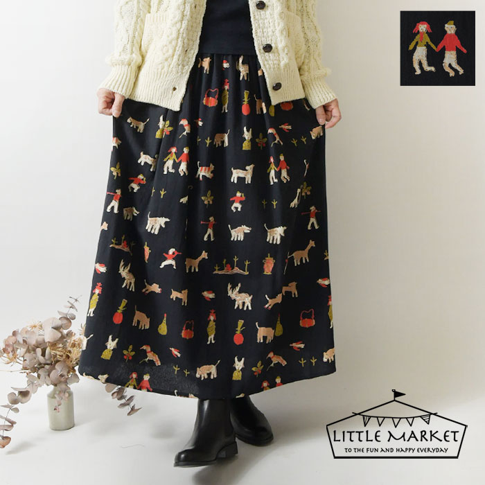 【LITTLE MARKET リトルマーケット】コットン ツイル ナガプリント スカート (4412-620)