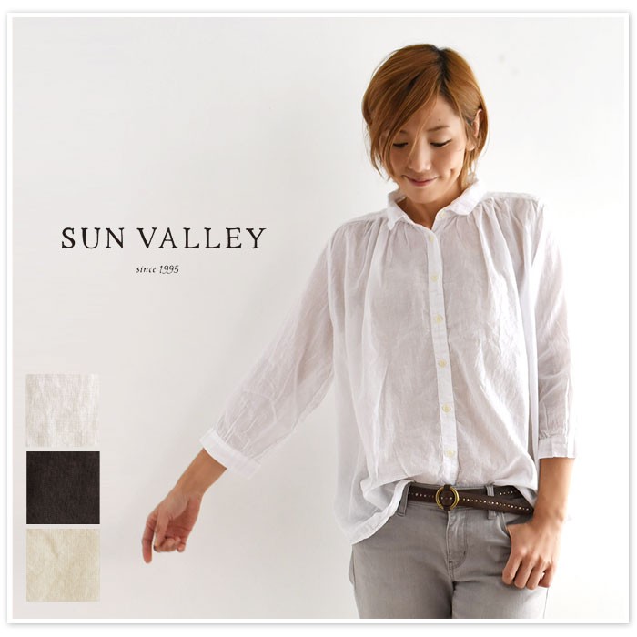 【SUN VALLEY　サンバレー】ボイル ギャザー 8分袖 シャツ
