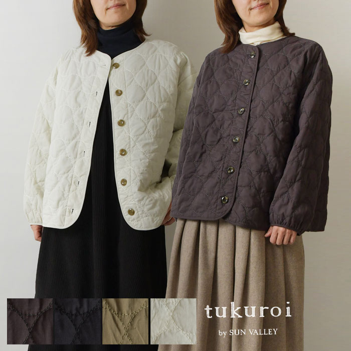 【tukuroi ツクロイ】 (サンバレー sun valley) コットン ローン 中綿 刺繍 キルティング ノーカラー ジャケット (tk801237)