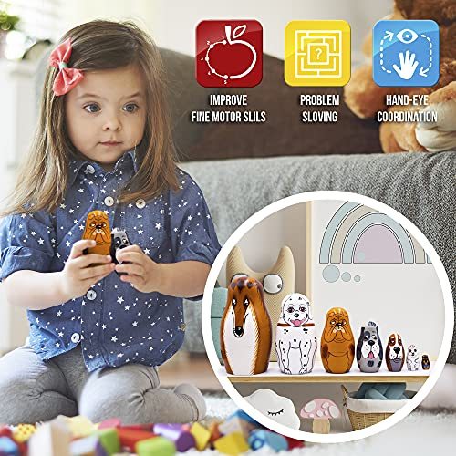 犬ネスティング人形7点セット マトリョーシカ おもちゃ 犬愛好家向けギフト ロシア木製ネスティング人形 子供用 ペット 子犬 フィギュア ロシア製 並 Qrvpdabb5z ゲーム おもちゃ Valleymill Com