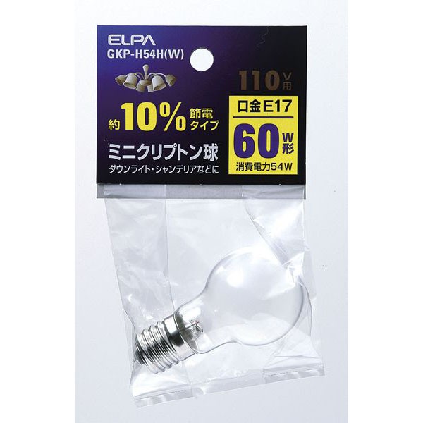 ELPA ミニクリプトン球 GKP-H54H （ホワイト） 白熱電球の商品画像