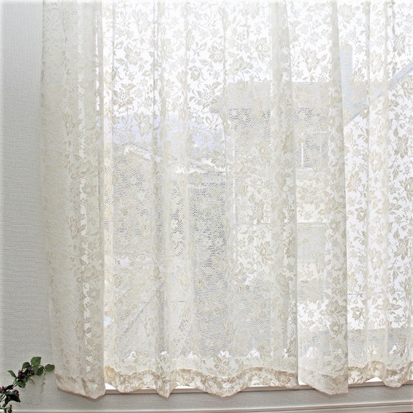  lace curtain width 100cm× height 183cm 2 sheets floral print cotton . material adjuster hook attaching made in Japan living bed room 