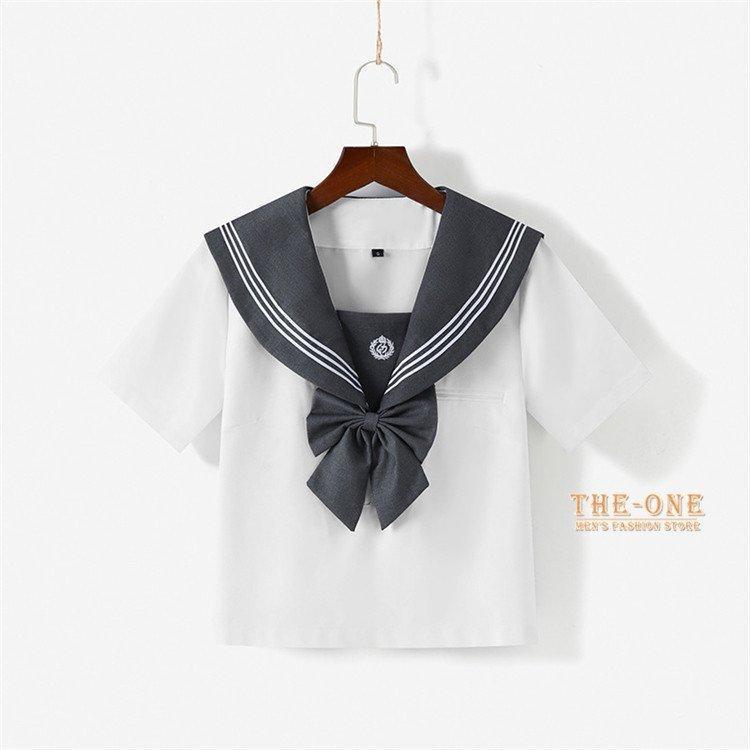 sailor suit regular .. uniform woman height raw going to school student middle . gray white short sleeves long sleeve setup single goods blouse pleated skirt 