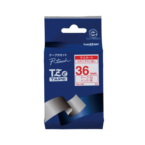 ブラザー工業 ピータッチ ラミネートテープ TZe-262 36mm（白・赤文字）×1個 ピータッチ ラベルプリンター、ラベルライターの商品画像