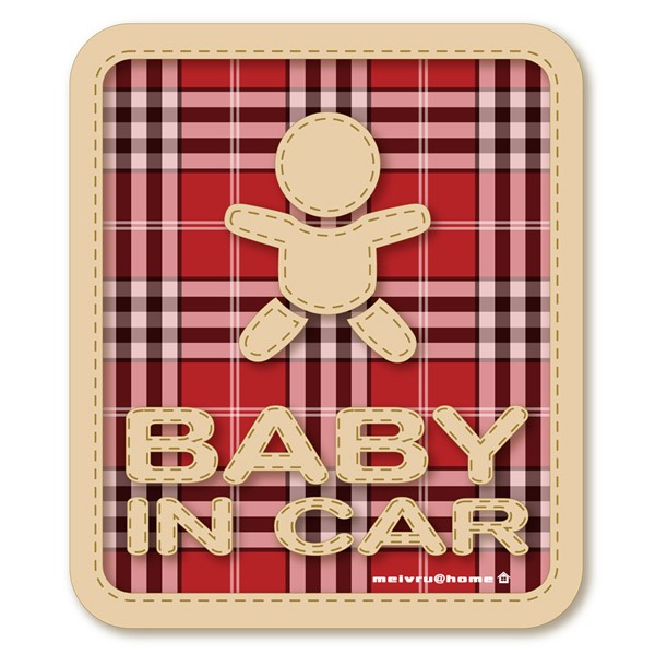  baby in машина BABY IN CAR магнит стикер младенец ..... ( магнитный / в клетку BABY красный )