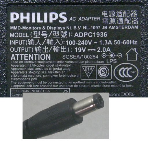  original new goods PHILIPS 19V liquid crystal monitor for 227E9Q 227E7Q for 38W AC adaptor 19V 2.0A ADPC1936 19V 2A, 5.5*2.5mm ADPC1938/EX charger PSE power supply 