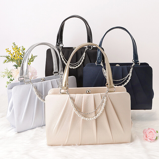  ceremony bag party bag handbag lady's pearl charm attaching gold . pleat spring summer autumn winter formal beautiful .