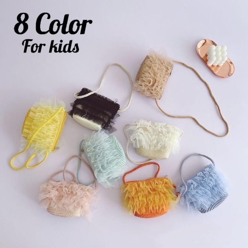 ポシェット キッズ 子供用 女の子 ショルダーバッグ カゴバッグ チュール メッシュ リボン レース 肩掛け 斜めがけ かわいい おしゃれ お出かけ お気に入り