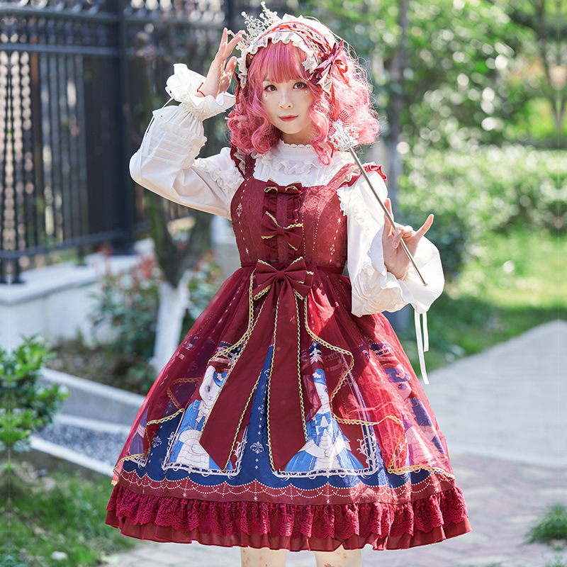 印象のデザイン コスプレ衣装 女性 レディース キャミソールワンピース ゴスロリ フリル リボン チュール 膝丈 Aライン ノースリーブ ロリータドレス ロリータ服 ゴシック ロリータ服 サイズ S Golfrohan Cz