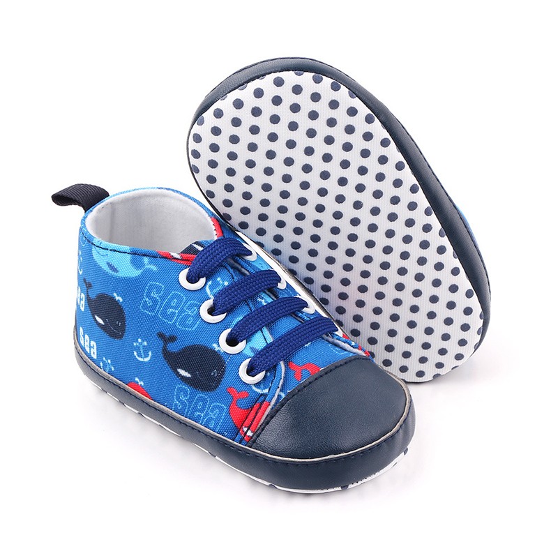 ベビー キッズ ベビーシューズ 子ども靴 キャンバスシューズ スニーカー 紐 イラスト プリント かわいい ソフト お出かけ 散歩 カジュアル 男の子 人気ブラドン